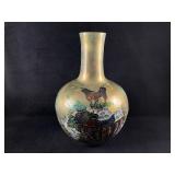 Large Vintage Ceramic Glazed Hand Floral Painted V