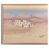 Framed Original Acrylic On Canvas Adobe Houses