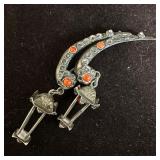 3D Design Lantern Red Coral 800 Silver Brooch Pin