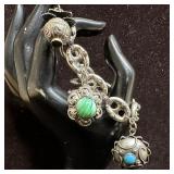 Malachite Turquoise Moonstone Charm 800 Silver Orn