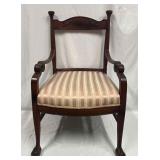 Wood Arm Chair With Claw Feet & Original Upholster