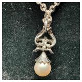 18K Gold Necklace Pearl Cubic Zirconia Accent Pend