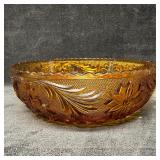 Amber Brown Pressed Glass Floral Pattern Serving B