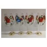 4 Hand Painted Wine Glasses With Fruit Designs B