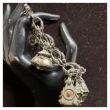 Faux Glass Stone Fob Charm Silver 800 Italy Bracel