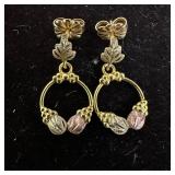 Black Hills 14K Gold Vine and Leaf Dangle Earrings