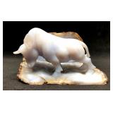 Natural Blue Chalcedony Agate Geode Carving of Bul