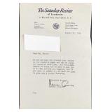 Signed Norman Cousins Saturday Review Letter