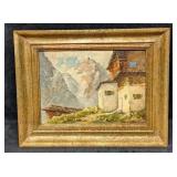 Framed Fritz Winter Oil On Canvas Mountains & Hous