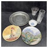 Mixed Decorative Lot Including Pewter Tray Glasswa