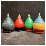 Group of Four Vintage Painted Wooden Spinning Tops