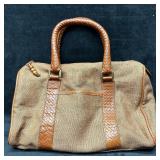 UNISA Canvas and Leather Satchel Handbag with Shou