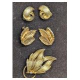 3 Coro Trifari Francos Gold Tone Earrings And Broo