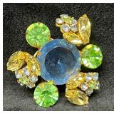 Vintage Signed Regency Gold Tone Brooch With Blue