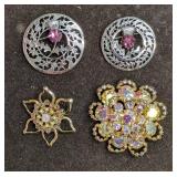 Vintage Mizpam Ab Crystals Rhinestones Brooch Pin