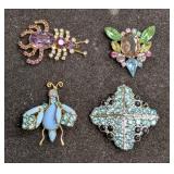 Vintage Bug And Stylish Rhinestone Brooch Pins Lot
