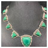 Sterling Silver Carved Green Onyx Face Multiple Fa