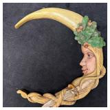 Wood Carved Crescent Moon Wall Plaque with Female