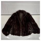 Vintage Shawl Open Style Brown Black Faux Fur Shor