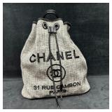 Designer Inspired Canvas Drawstring Backpack Black