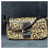 Designer Inspired Leopard Print Calf Hair Baguette