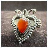 Ornate Beaded Carnelian Cabochon Sterling Silver A