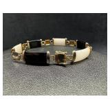 Sterling Bracelet With White Jade & Black Stone