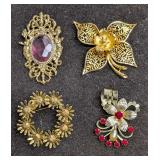 Vintage Weiss Coro Gold Tone Plated AB Crystal Bro