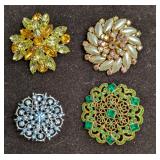 Vintage Gold Silver Tone Rhinestone Unsigned Brooc