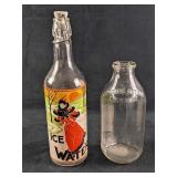 Vintage Ice Water Bottle And Glass Milk Bottle