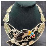 Mid 20th Century Mexican Sterling Gemstone Inlay T