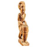 Carved Art Sculpture Man Playing On Ornate Drum Wo
