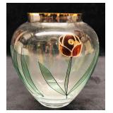 Crystal Clear Roses Floral Vase With Gold Trim