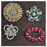 Vintage Gold Silver Tone Rhinestones Brooch Pins L