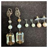 Faux Pearl Glass Accent Dangle Earring Set Three P