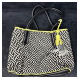 Vince Camuto Woven Tote Handbag Black and White wi