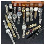 Assorted Wristwatch Lot with Wooden Watch Box of V