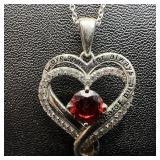 Red Garnet CZ Double Heart Love You Forever Sterli