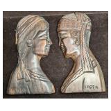 2 Hand Carved Karen Hindu Style Folk Art Relief Te