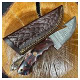 Steel Fixed Blade Curved Knife with Leather Sheath