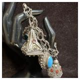 Glass and Faux Stone Ornate Fob Charm 800 Silver B