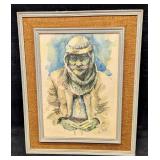 Framed Isil Ozisik Original Watercolor Man With Tu