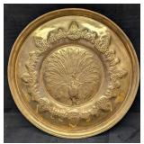 Vintage 26" Brass Wall Plate With Ornate Peacock M