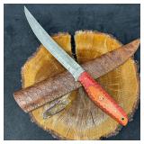Long Steel Straight Edge Knife with Orange Pattern
