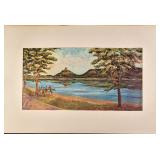 Vintage Matted Print People By The Lake