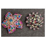 Vintage Unique Colorful Rhinestone Gold Tone Brooc