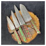 MHS Cutlery Steel Chef Knife Set 4 Knives Wood Red