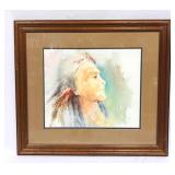 Framed Signed Watercolor Indian