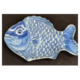 Vintage Blue & White Piranha Fish Porcelain Plate