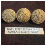 Pennsylvania Staff Military Button Set Lot of Thre
